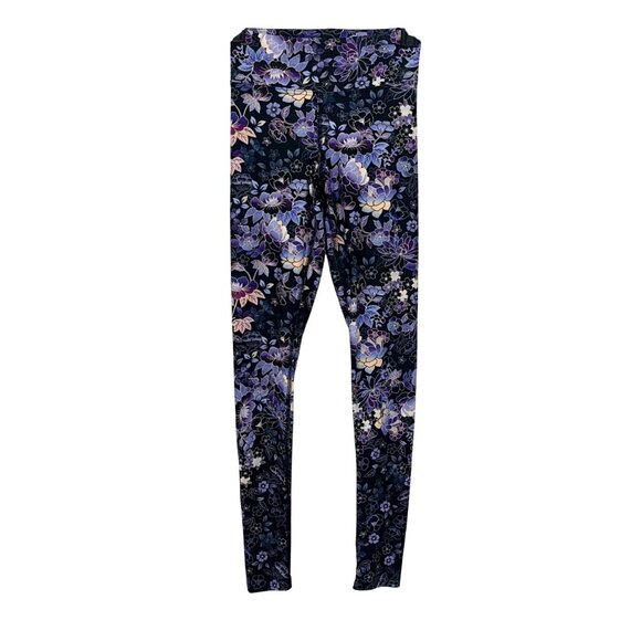 Dharma Bums Black & Purple Floral Athletic Leggings Yoga - Size Small - Picture 2 of 7